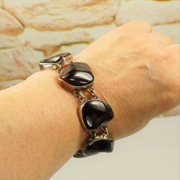 Rare To Find Cherry Amber Link BRACELET in 925 Silver, Heavy Jewelry, OOAK Gift - Picture 16 of 16